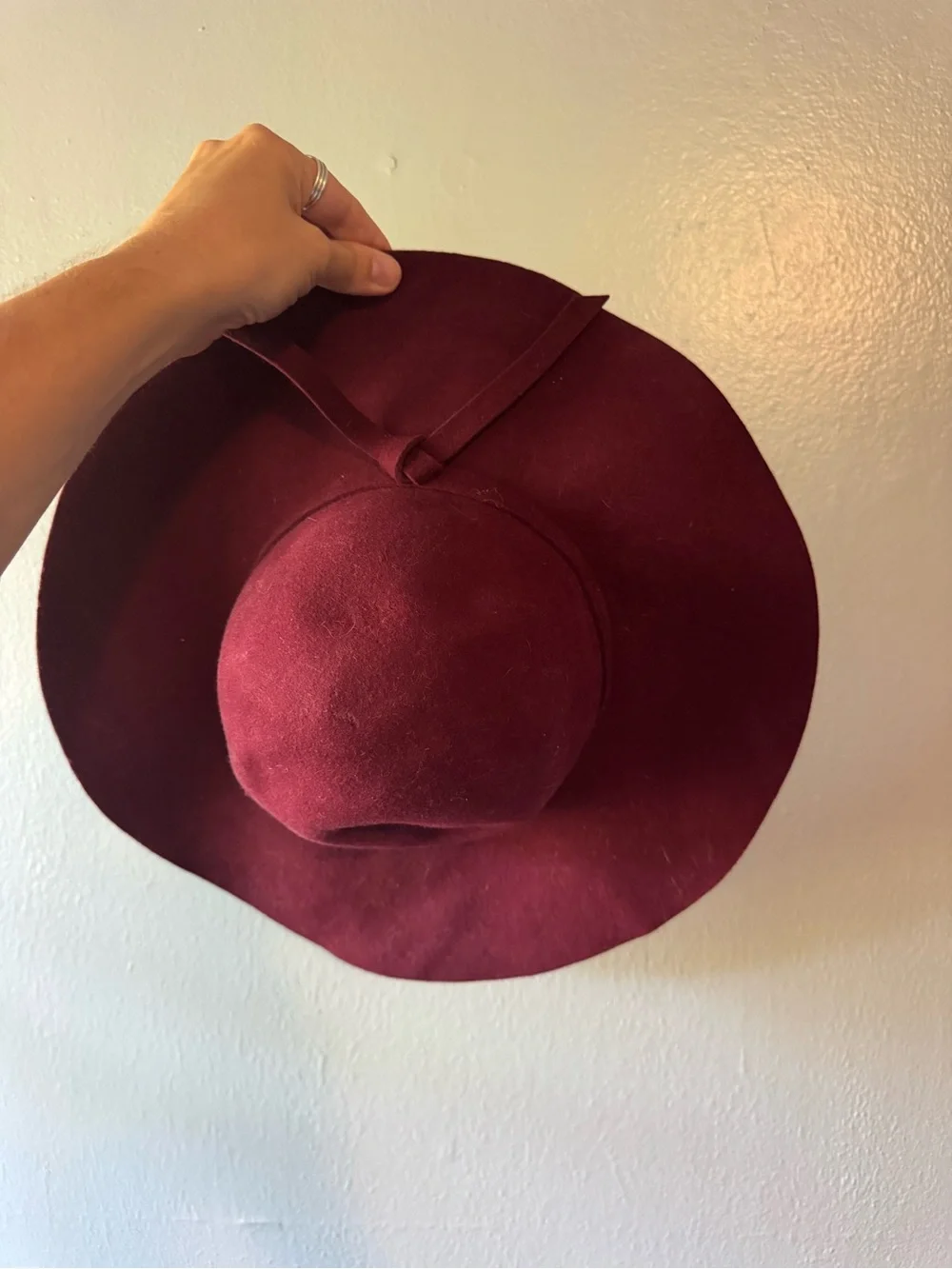 Burgundy Wide Brim Hat 100% Wool Boho
